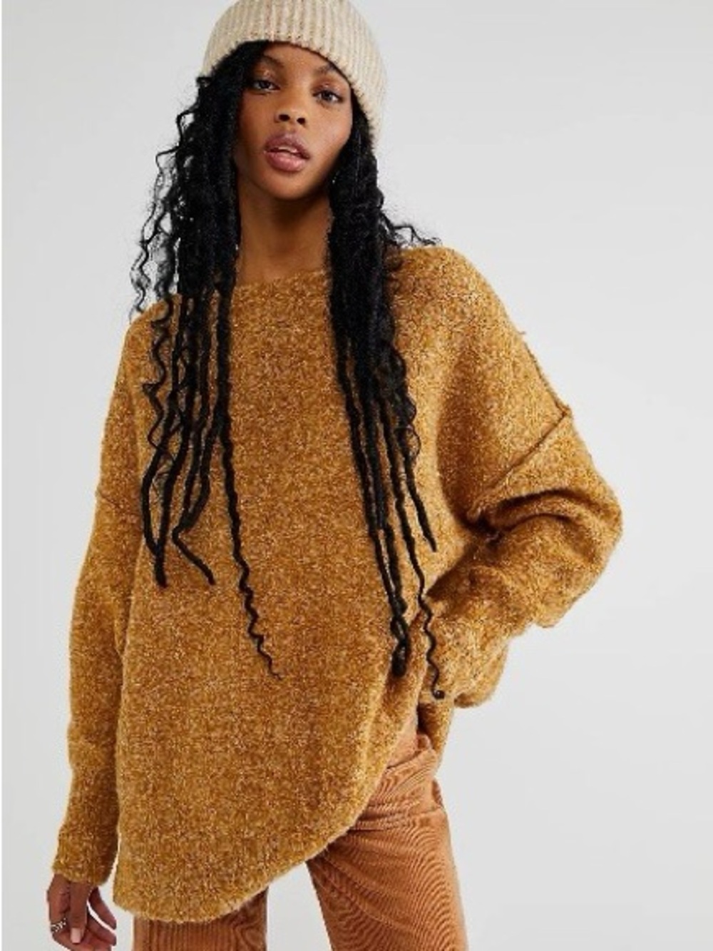 Free People Moira Bouclé Tunic Sweater S Honeycomb Yellow